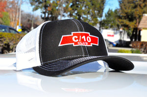 black and white c10 club apparel trucker hat 
